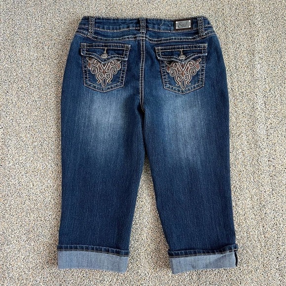 EARL Jean Capris Mid Rise Cuffed Embroidered Stretch Denim Women's 6 Dark Wash - Picture 3 of 5